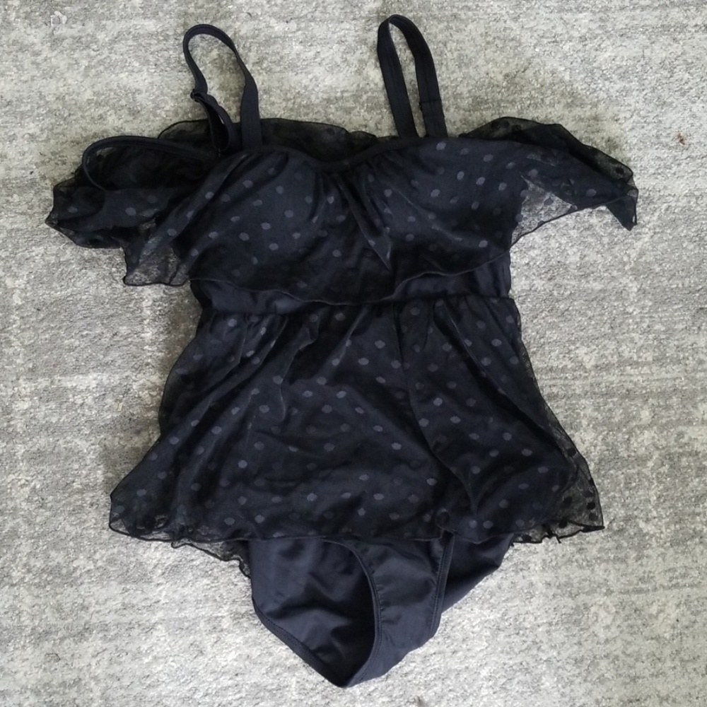 Black Sheer Polka Dot One Piece Swimsuit